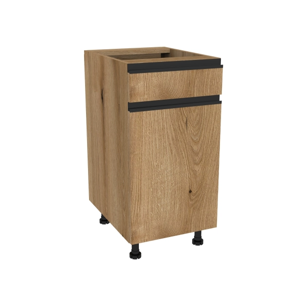 Zestaw mebli kuchennych Dąb Evoke frezowane uchwyty z blatem czarnym, SIMPLY 170 cm